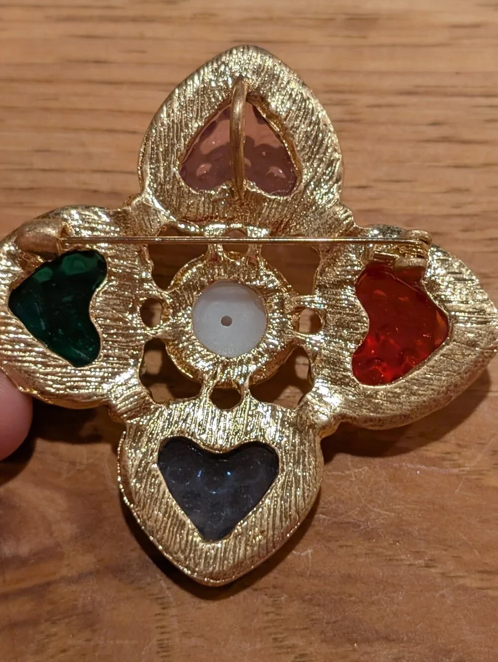 Gold-Tone Multicolor Heart Pendant with Pearl Center